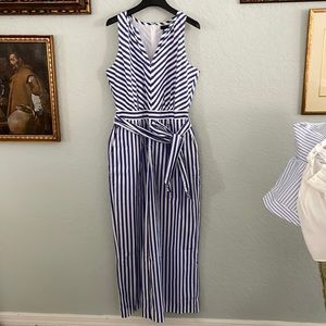 Blue and White Striped Jumpsuit